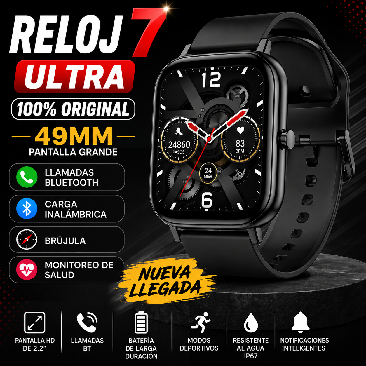 RELOJ ULTRA 7 EN 1 NEGRO.